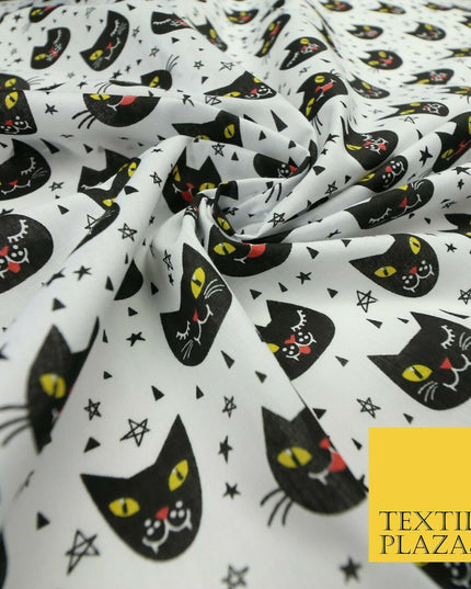 Cheeky Spooky Cats Stars HALLOWEEN Printed Polycotton Fabric 45" Wide