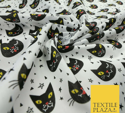 Cheeky Spooky Cats Stars HALLOWEEN Printed Polycotton Fabric 45" Wide