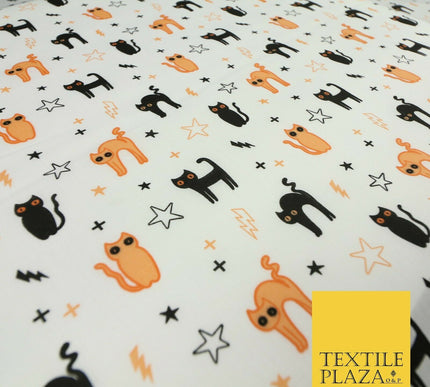 Scary Cats Stars Lightning HALLOWEEN Printed Polycotton Fabric 45" Wide