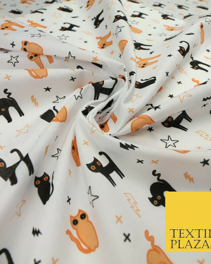 Scary Cats Stars Lightning HALLOWEEN Printed Polycotton Fabric 45" Wide