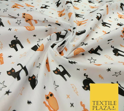 Scary Cats Stars Lightning HALLOWEEN Printed Polycotton Fabric 45" Wide