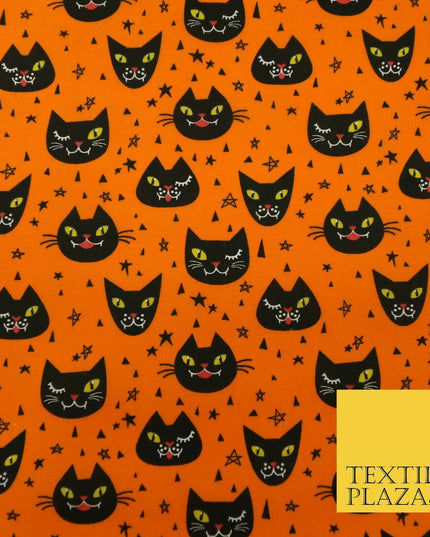 Cheeky Spooky Cats Stars HALLOWEEN Printed Polycotton Fabric 45" Wide