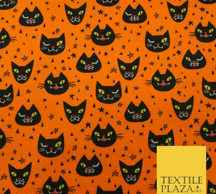 Cheeky Spooky Cats Stars HALLOWEEN Printed Polycotton Fabric 45" Wide