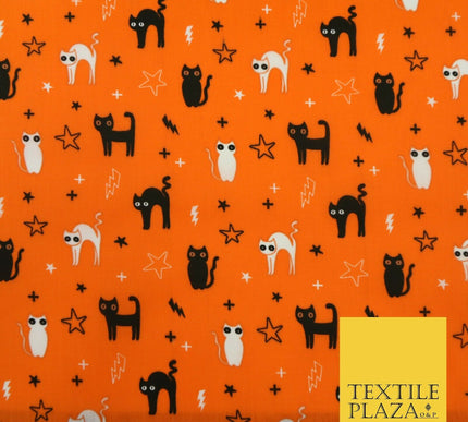 Scary Cats Stars Lightning HALLOWEEN Printed Polycotton Fabric 45" Wide