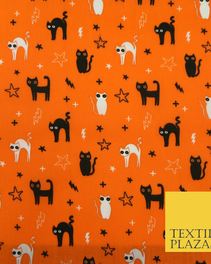 Scary Cats Stars Lightning HALLOWEEN Printed Polycotton Fabric 45" Wide