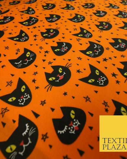 Cheeky Spooky Cats Stars HALLOWEEN Printed Polycotton Fabric 45" Wide
