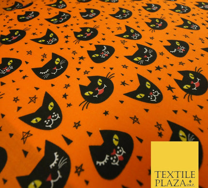 Cheeky Spooky Cats Stars HALLOWEEN Printed Polycotton Fabric 45" Wide