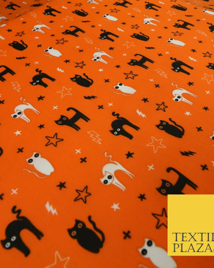 Scary Cats Stars Lightning HALLOWEEN Printed Polycotton Fabric 45" Wide