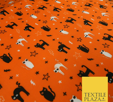Scary Cats Stars Lightning HALLOWEEN Printed Polycotton Fabric 45" Wide