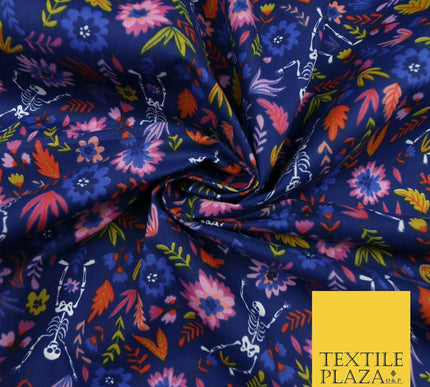 Dancing Skeletons Day of the Dead HALLOWEEN Printed Polycotton Fabric 45" Wide