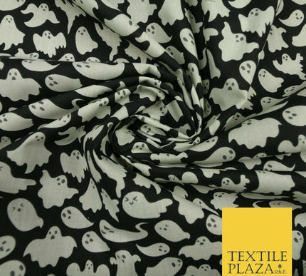 Spooky Scary Flying Ghosts Ghouls HALLOWEEN Printed Polycotton Fabric 45" Wide