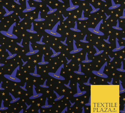 Magical Witch Wizard Hat Stars HALLOWEEN Printed Polycotton Fabric 45" Wide