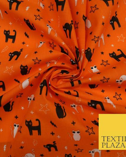 Scary Cats Stars Lightning HALLOWEEN Printed Polycotton Fabric 45" Wide