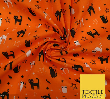 Scary Cats Stars Lightning HALLOWEEN Printed Polycotton Fabric 45" Wide