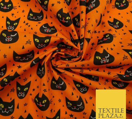 Cheeky Spooky Cats Stars HALLOWEEN Printed Polycotton Fabric 45" Wide