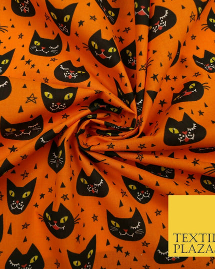Cheeky Spooky Cats Stars HALLOWEEN Printed Polycotton Fabric 45" Wide