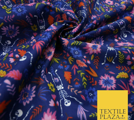 Dancing Skeletons Day of the Dead HALLOWEEN Printed Polycotton Fabric 45" Wide