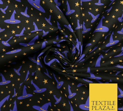 Magical Witch Wizard Hat Stars HALLOWEEN Printed Polycotton Fabric 45" Wide