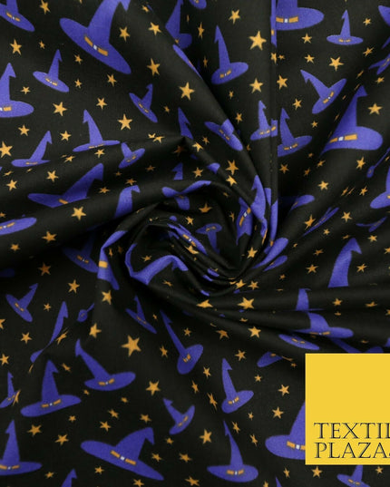 Magical Witch Wizard Hat Stars HALLOWEEN Printed Polycotton Fabric 45" Wide