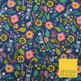 Dancing Skeletons Day of the Dead HALLOWEEN Printed Polycotton Fabric 45" Wide