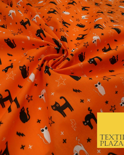 Scary Cats Stars Lightning HALLOWEEN Printed Polycotton Fabric 45" Wide