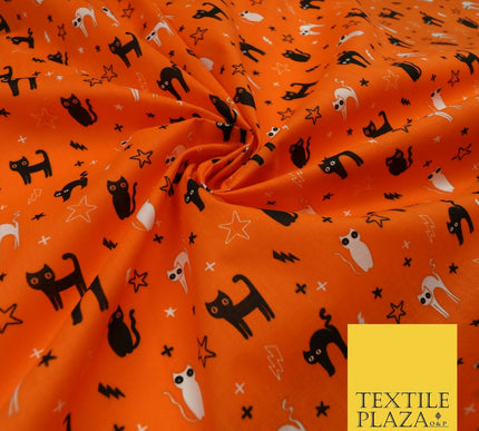 Scary Cats Stars Lightning HALLOWEEN Printed Polycotton Fabric 45" Wide