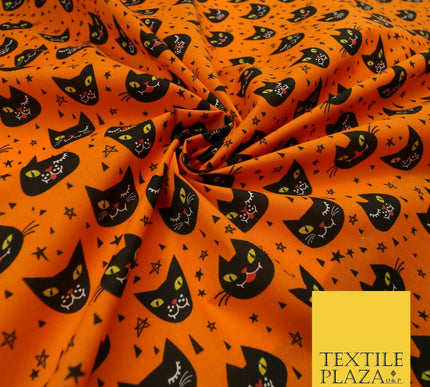 Cheeky Spooky Cats Stars HALLOWEEN Printed Polycotton Fabric 45" Wide
