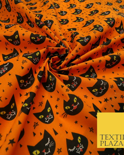 Cheeky Spooky Cats Stars HALLOWEEN Printed Polycotton Fabric 45" Wide