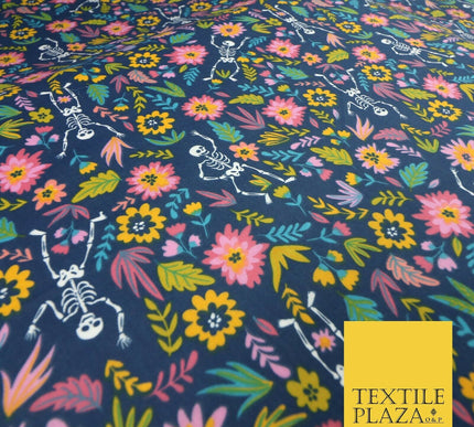 Dancing Skeletons Day of the Dead HALLOWEEN Printed Polycotton Fabric 45" Wide