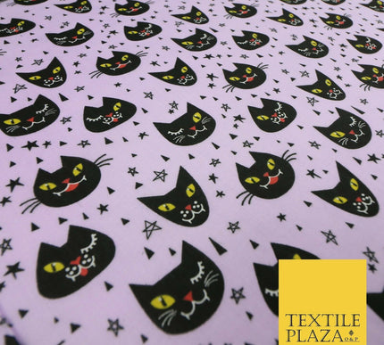Cheeky Spooky Cats Stars HALLOWEEN Printed Polycotton Fabric 45" Wide