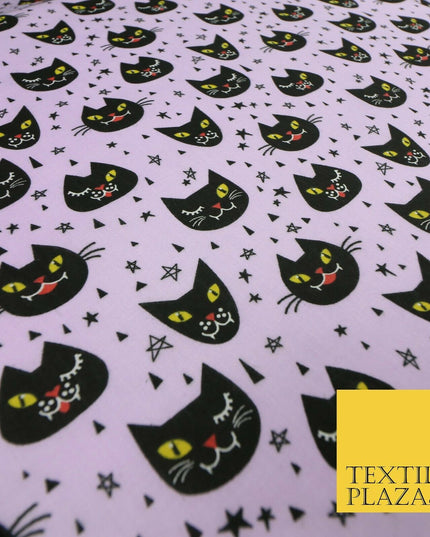 Cheeky Spooky Cats Stars HALLOWEEN Printed Polycotton Fabric 45" Wide