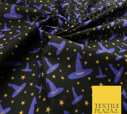 Magical Witch Wizard Hat Stars HALLOWEEN Printed Polycotton Fabric 45" Wide