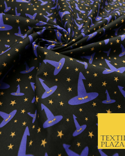 Magical Witch Wizard Hat Stars HALLOWEEN Printed Polycotton Fabric 45" Wide