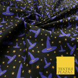 Magical Witch Wizard Hat Stars HALLOWEEN Printed Polycotton Fabric 45" Wide