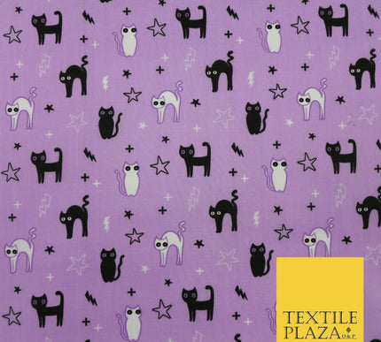 Scary Cats Stars Lightning HALLOWEEN Printed Polycotton Fabric 45" Wide