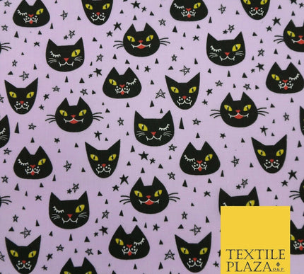 Cheeky Spooky Cats Stars HALLOWEEN Printed Polycotton Fabric 45" Wide