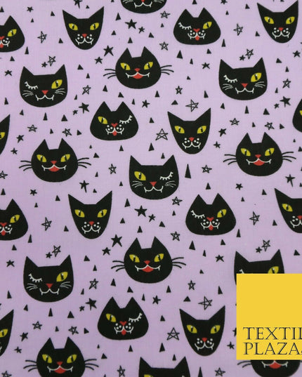 Cheeky Spooky Cats Stars HALLOWEEN Printed Polycotton Fabric 45" Wide