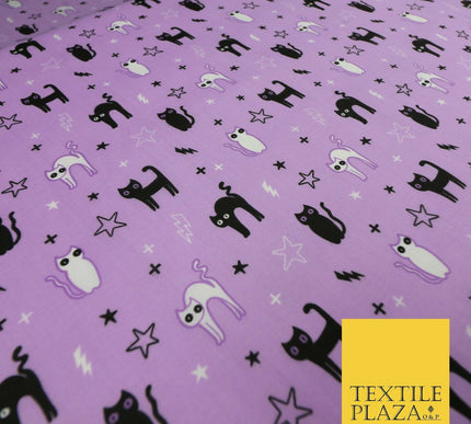 Scary Cats Stars Lightning HALLOWEEN Printed Polycotton Fabric 45" Wide