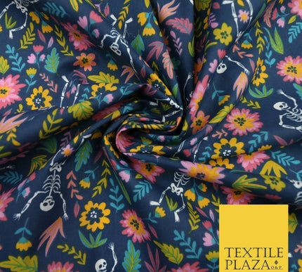 Dancing Skeletons Day of the Dead HALLOWEEN Printed Polycotton Fabric 45" Wide