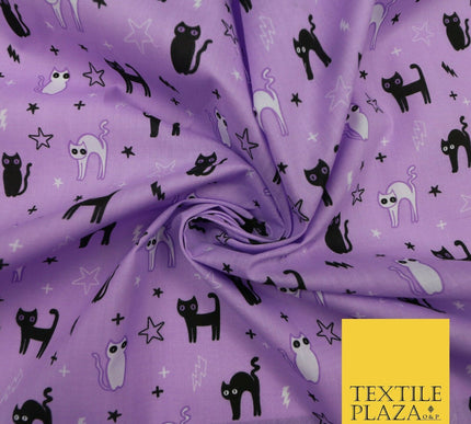 Scary Cats Stars Lightning HALLOWEEN Printed Polycotton Fabric 45" Wide