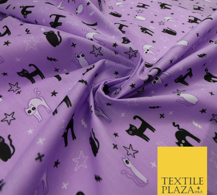 Scary Cats Stars Lightning HALLOWEEN Printed Polycotton Fabric 45" Wide