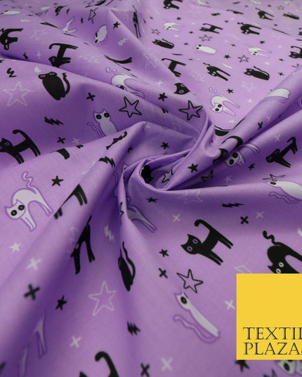 Scary Cats Stars Lightning HALLOWEEN Printed Polycotton Fabric 45" Wide