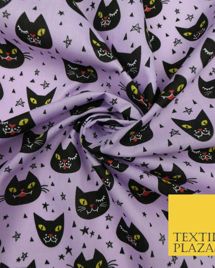 Cheeky Spooky Cats Stars HALLOWEEN Printed Polycotton Fabric 45" Wide