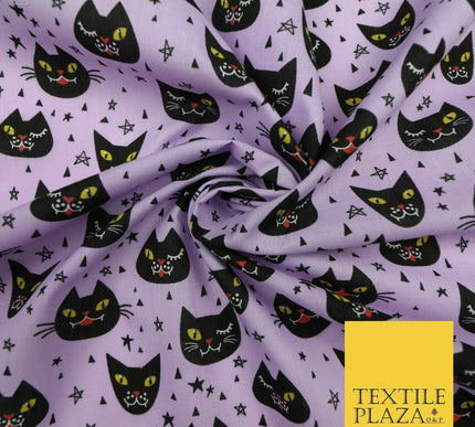 Cheeky Spooky Cats Stars HALLOWEEN Printed Polycotton Fabric 45" Wide