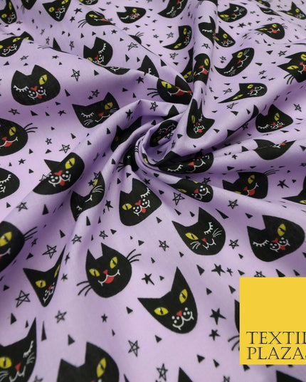 Cheeky Spooky Cats Stars HALLOWEEN Printed Polycotton Fabric 45" Wide