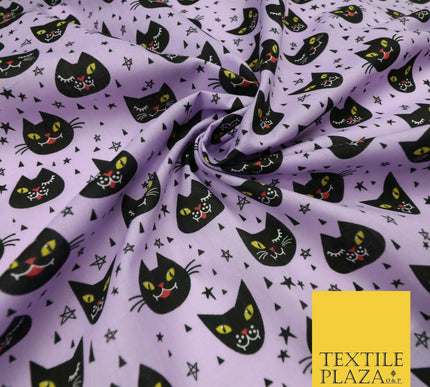 Cheeky Spooky Cats Stars HALLOWEEN Printed Polycotton Fabric 45" Wide