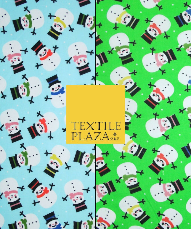 Festive Christmas Smart Happy Snowman Printed Poly Cotton Fabric Polycotton 45"