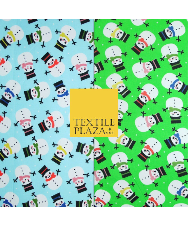 Festive Christmas Smart Happy Snowman Printed Poly Cotton Fabric Polycotton 45"