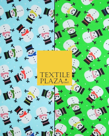 Festive Christmas Smart Happy Snowman Printed Poly Cotton Fabric Polycotton 45"