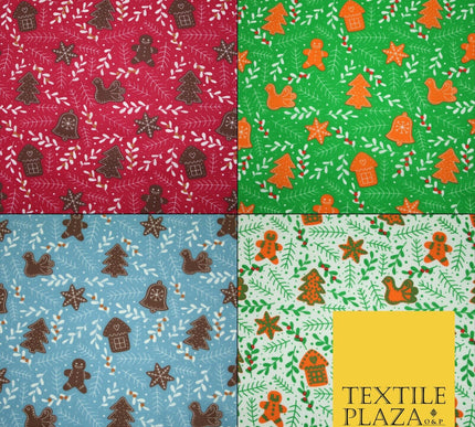 Festive Christmas Gingerbread Men Vine Printed Poly Cotton Fabric Polycotton 45"